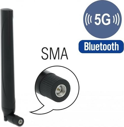Antena 5G/LTE DeLOCK, SMA mashkull, omnidireksionale 0.5-2.3 dBi, e zezë
