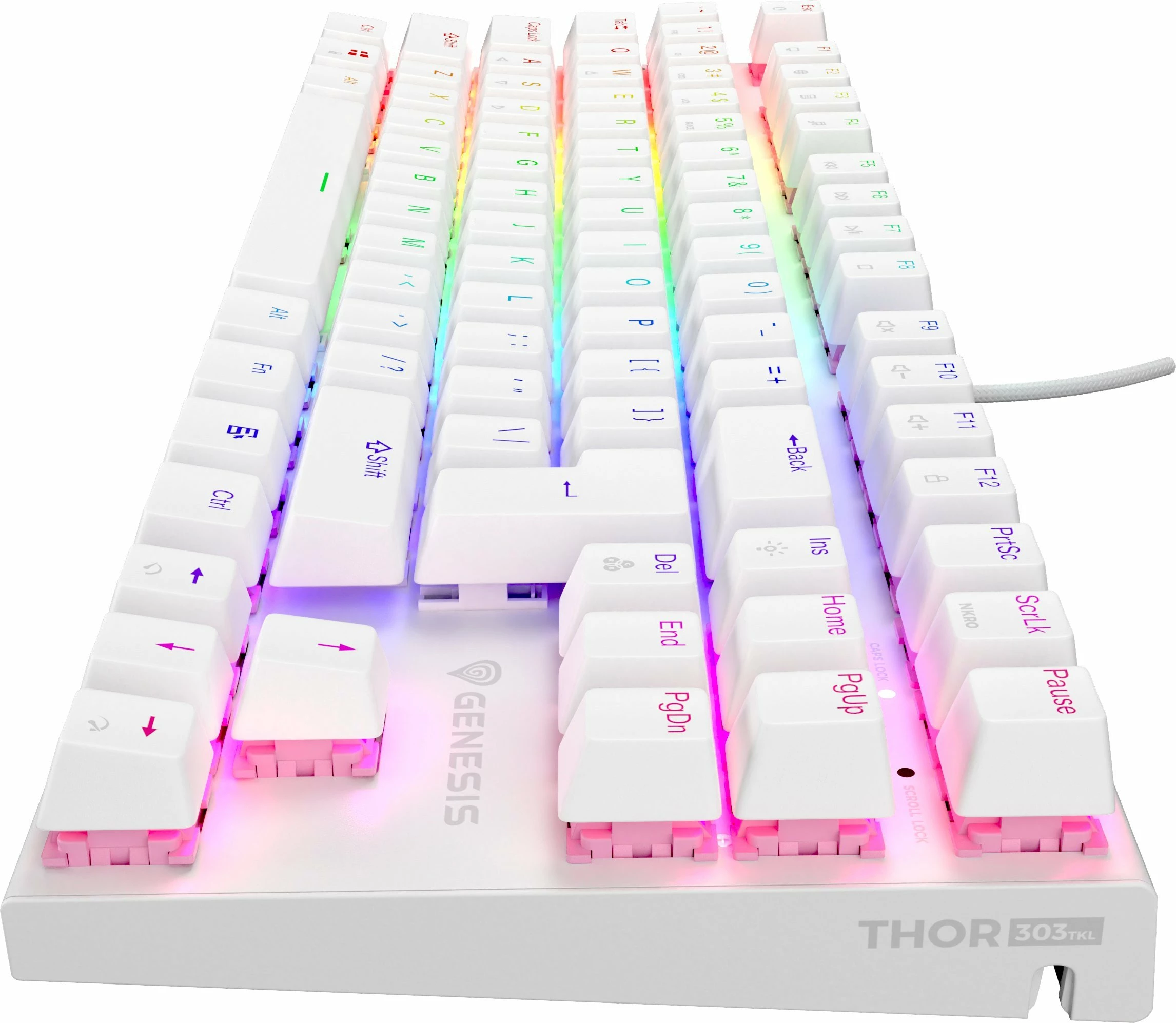 Tastierë mekanike gaming Genesis Thor 303 TKL NKG-2063, Outemu Peach Silent, Hot Swap, RGB, USB, US layout, e bardhë