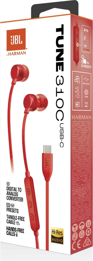 Kufje JBL Tune 310C USB-C me mikrofon, të kuqe