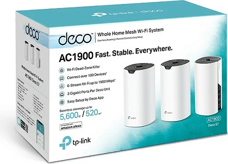 Router Mesh TP-Link Deco S7, 3-pack, Dual-Band 2.4/5GHz, Wi-Fi 5, bardhë/zi