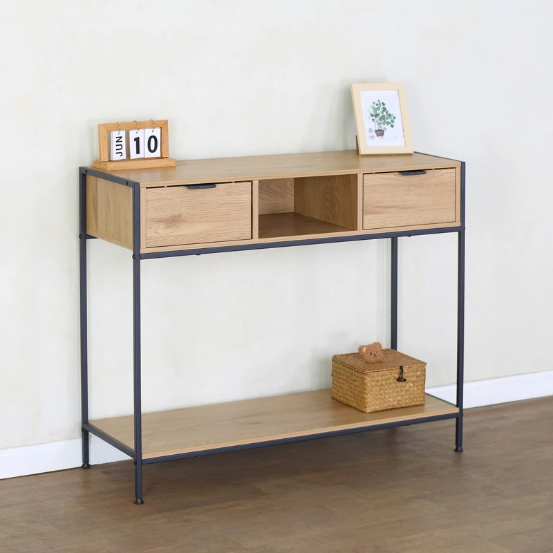 Konsolë Regando, ngjyrë lisi, metal i zi, 100x35x80cm