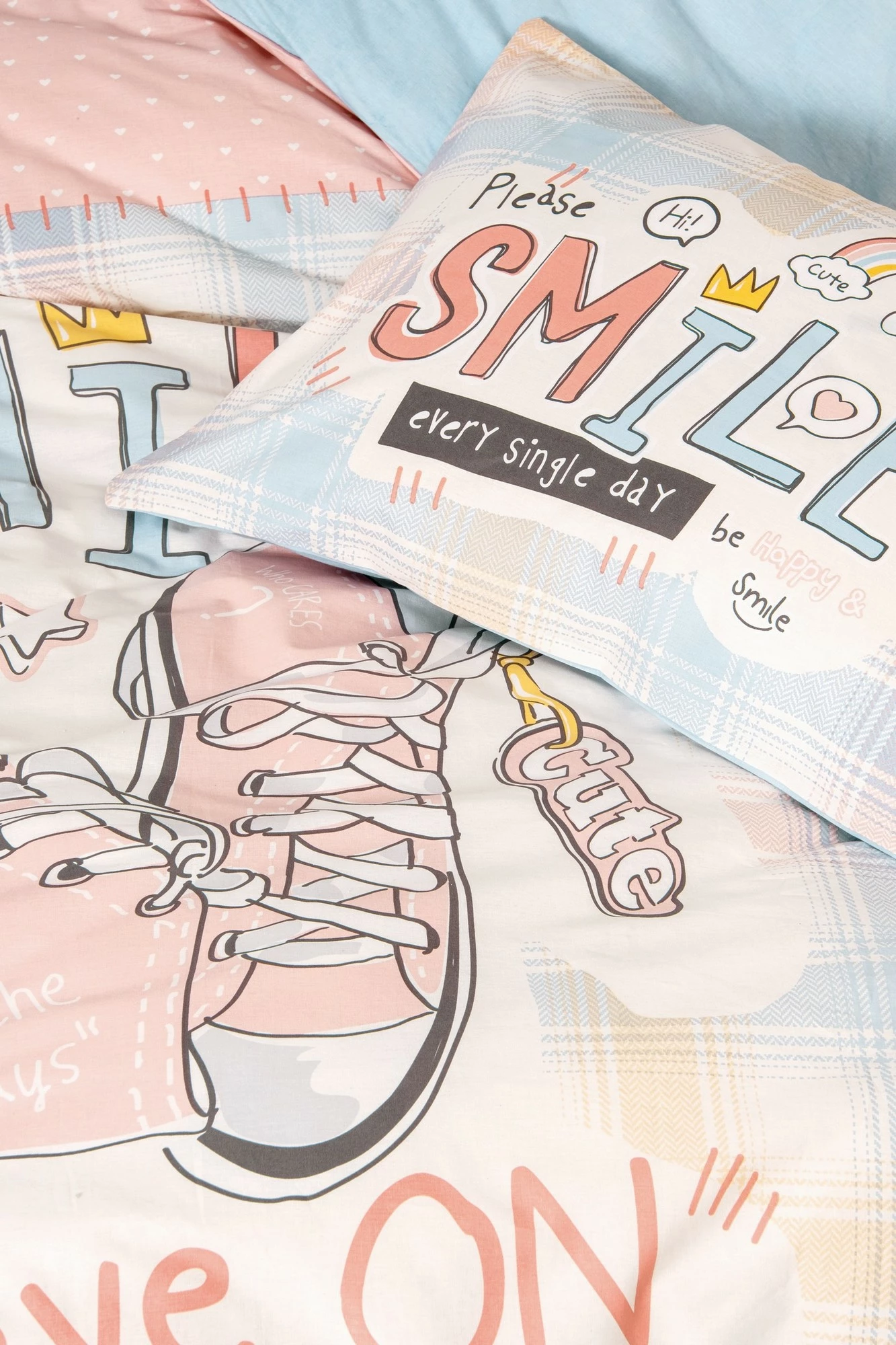 Set mbulesë për jorgan Ranforce Young, Smile, ngjyrë mint