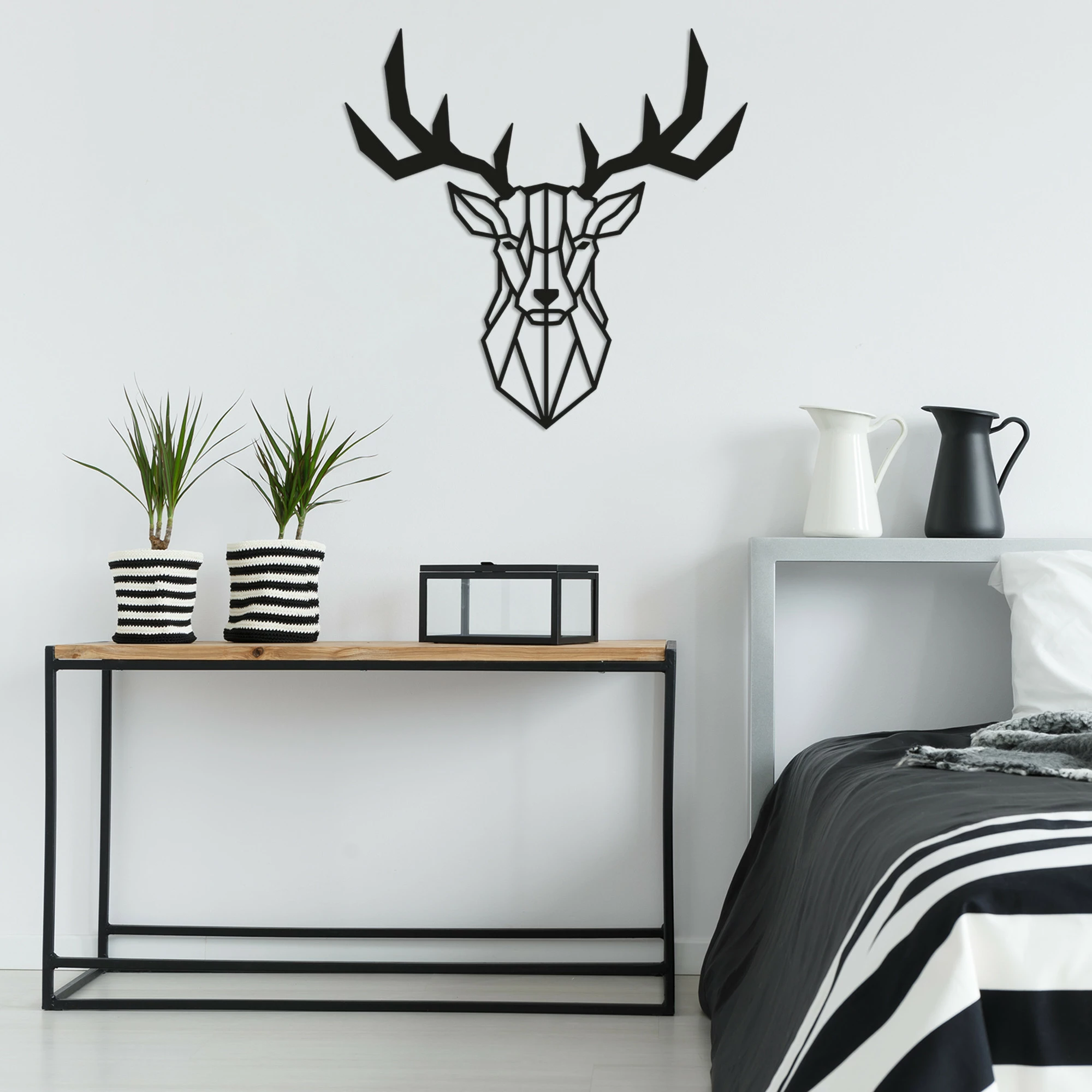 Aksesor dekorativ muri prej metali, Wallity, Deer2, ngjyrë e zezë, 51x51cm
