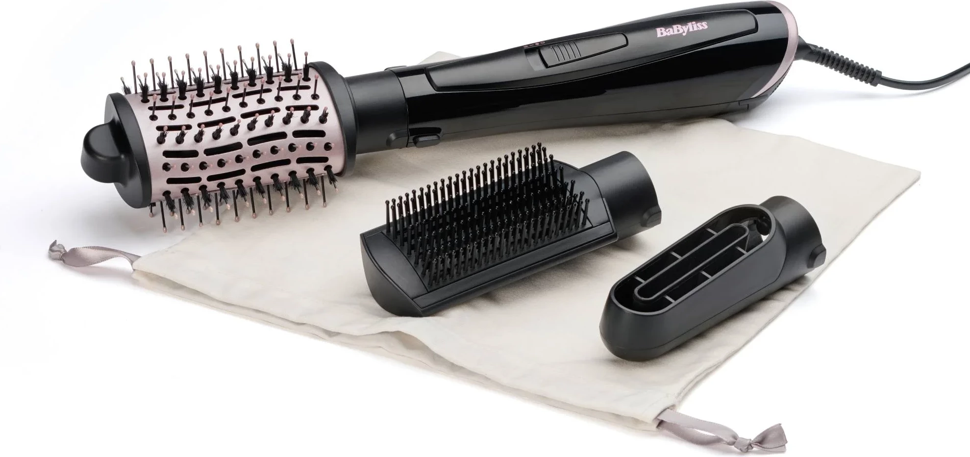 Furçë ajri e nxehtë BaByliss AS128E 1000W, 3 aksesorë, e zezë/rozë