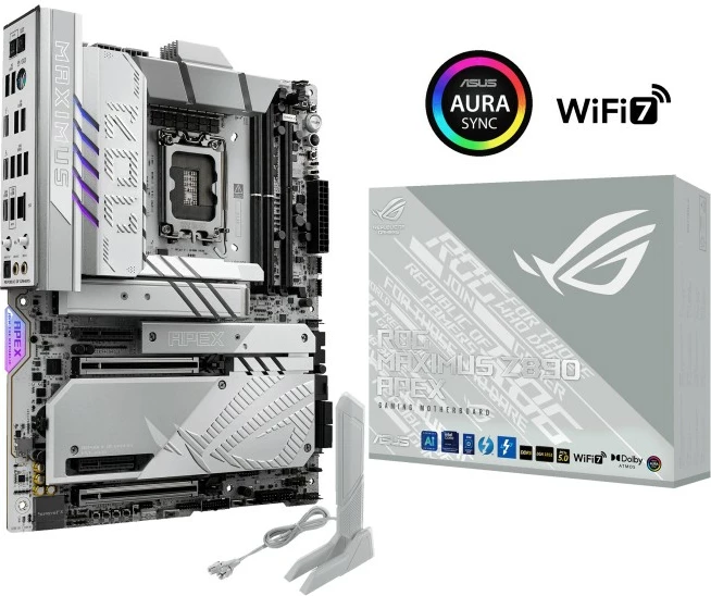 Pllakë amë, Asus ROG Maximus Z890 Apex, LGA1851, Intel Z890, ATX, 2x DDR5, PCIe 5.0 x16, Thunderbolt 4, Wi‑Fi 7, argjendtë gri