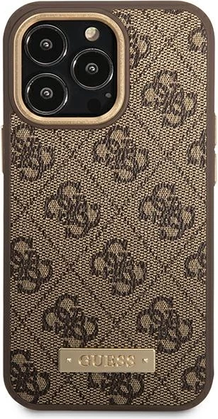 Mbështjellës Guess GUHMP14LU4GPRW për iPhone 14 Pro 6.1", 4G Logo Plate MagSafe, Kafe