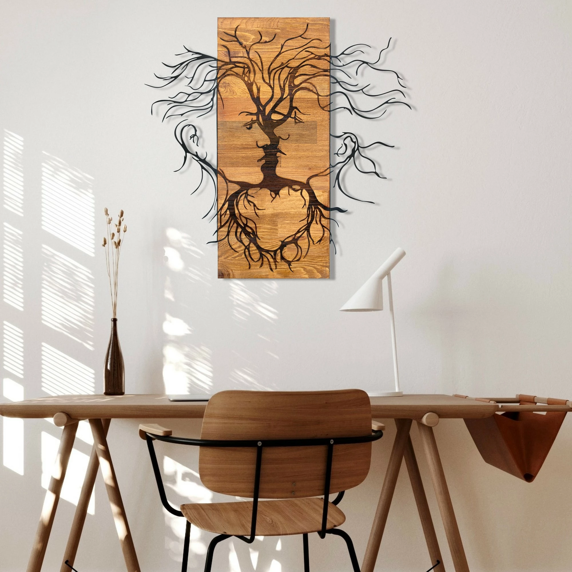 Aksesor dekorativ muri prej druri dhe metali, Wallity, Old Love, ngjyrë e zezë dhe arre, 60x57.5cm