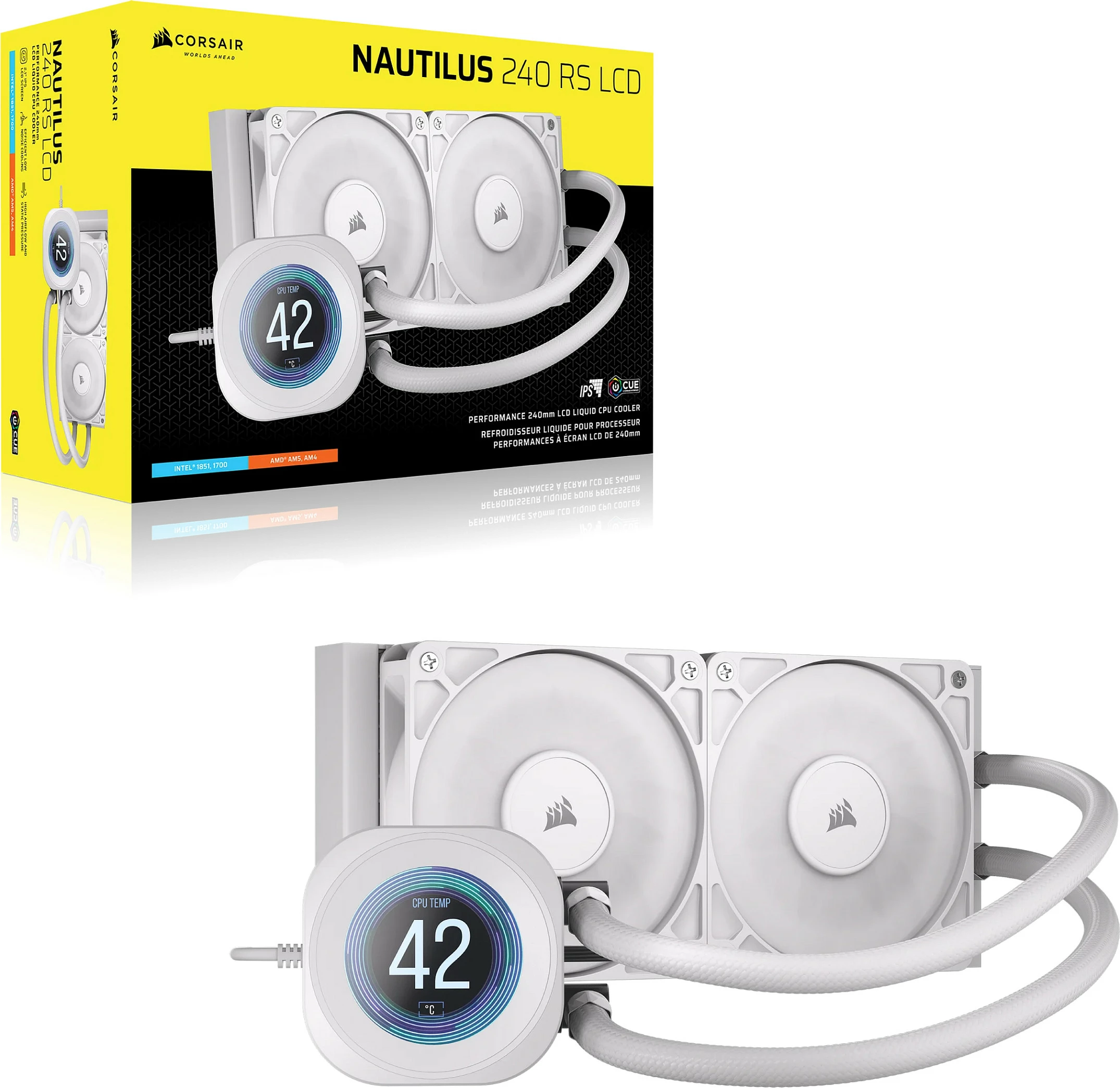 Ftohës uji AIO Corsair Nautilus 240 LCD, radiator 240mm, i bardhë