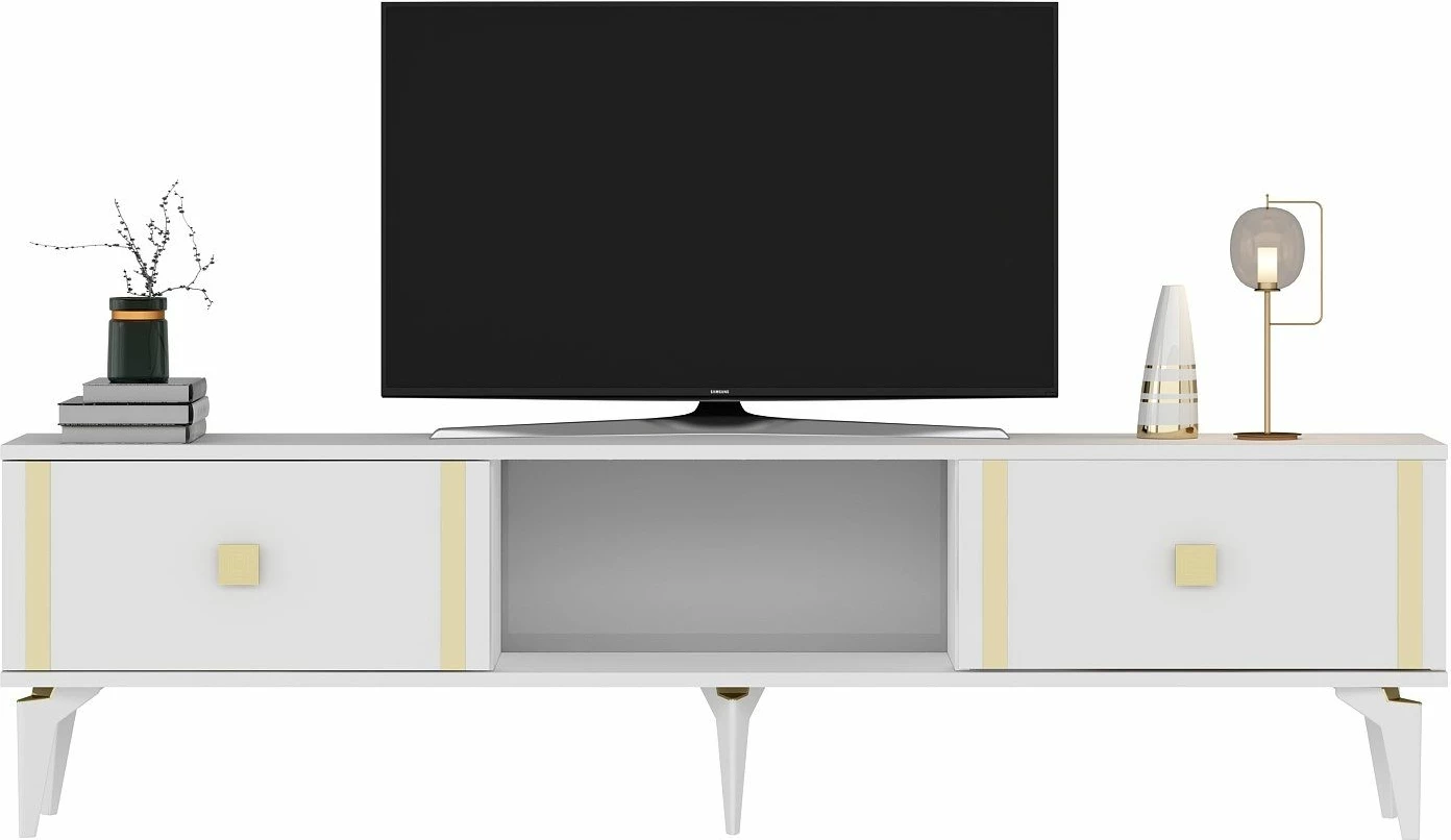 Komodë TV Skye Decor, e bardhë, e artë, Doruk