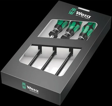 Set kaçavida Wera 3 copë, dorezë Kraftform, teh fleksibil, zi/gjelbër