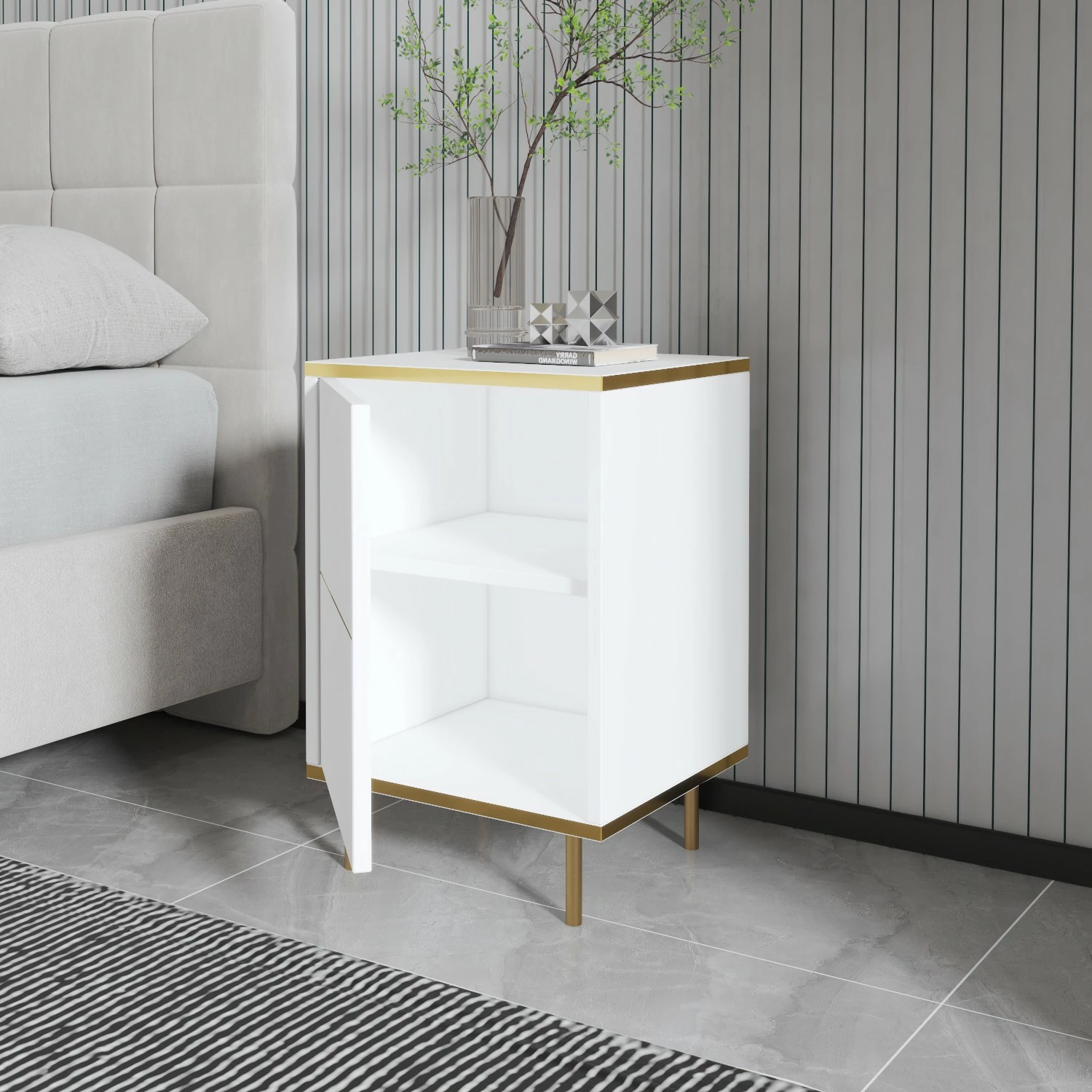 Komodinë Hanah Home, e bardhë, e artë
