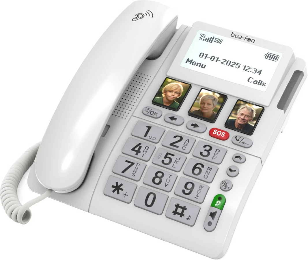 Telefon fiks bea-fon ML10 LTE, dorëzë me kabllo, 4G, Bluetooth, 500 kontakte, i bardhë