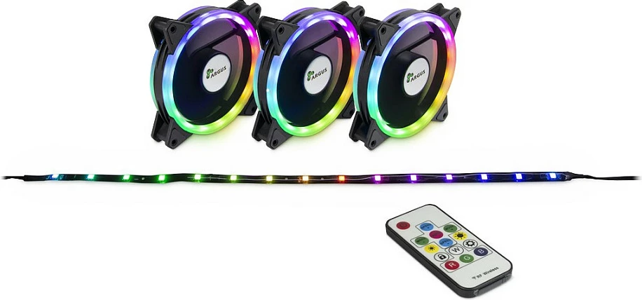 Set ventilatorë RGB Inter-Tech Argus RS-04, 3x 120mm + shirit LED 50cm
