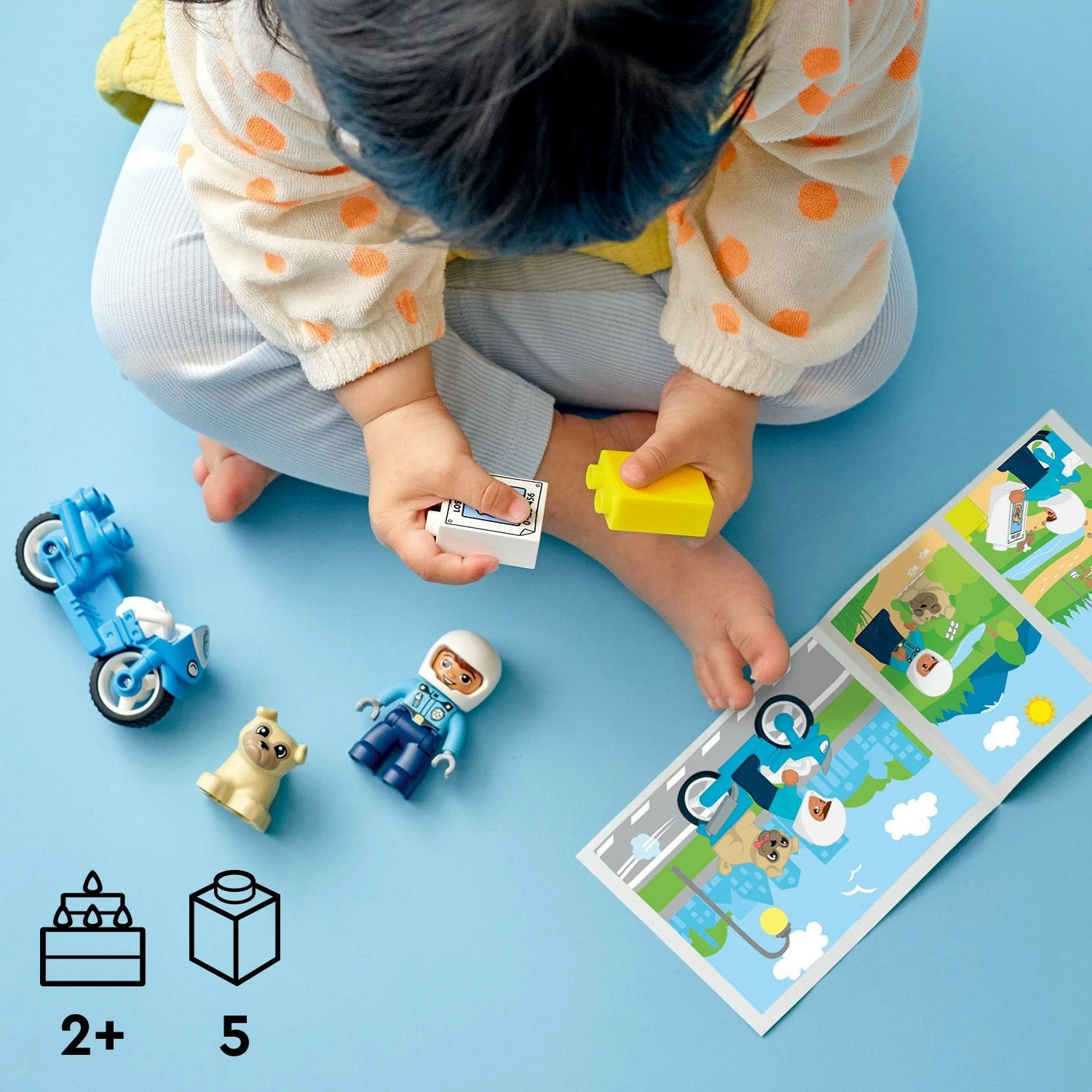 Set ndërtimi LEGO DUPLO Police Motorcycle, 5 pjesë, plastikë, shumëngjyrësh