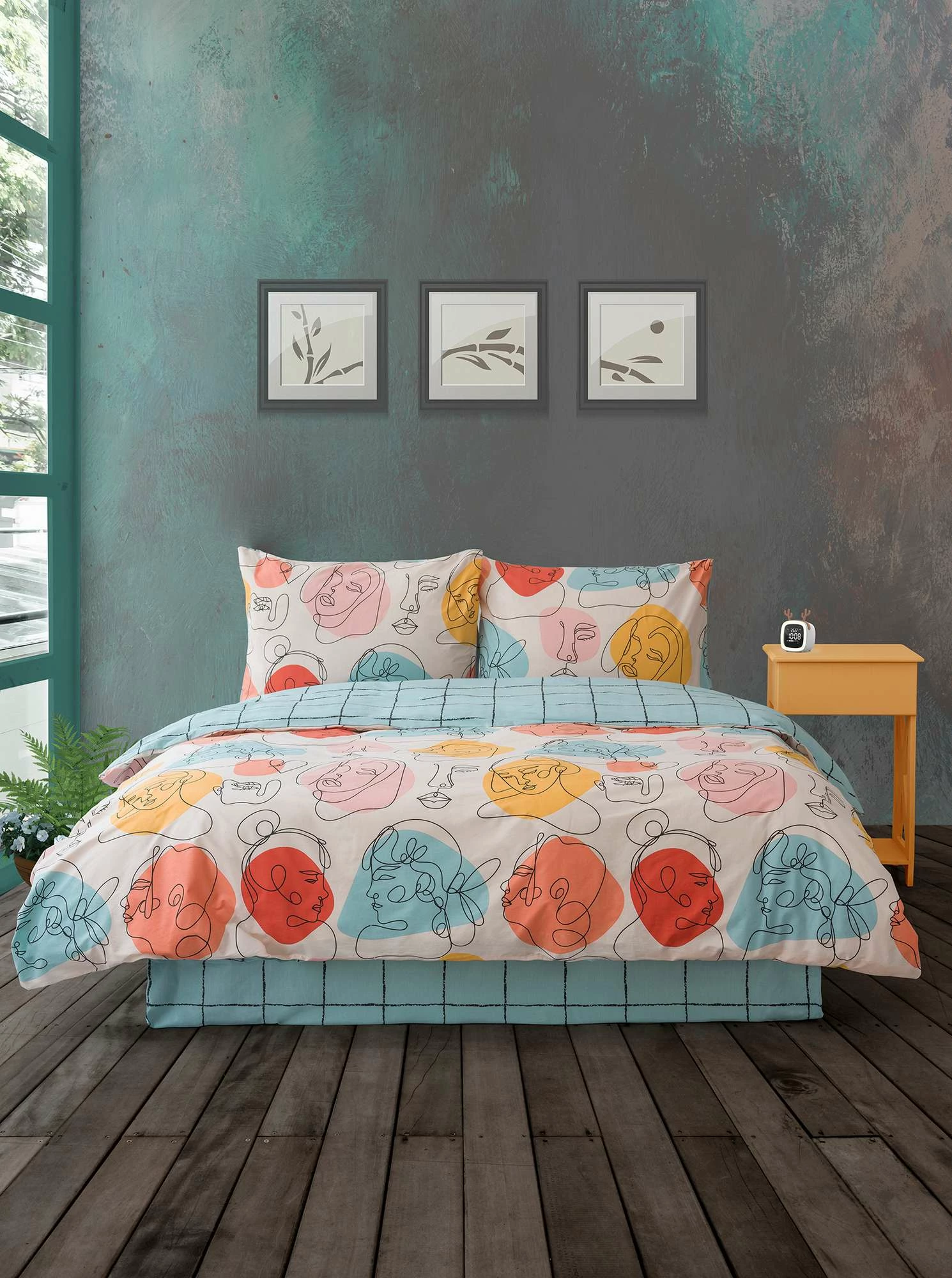 Set mbulesë për jorgan dopio, L'essentiel, modern, ngjyrë mente