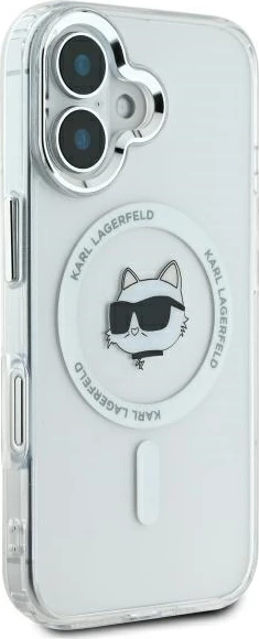 Mbështjellës Karl Lagerfeld IML Metal Choupette Head MagSafe për iPhone 16, Bardhë