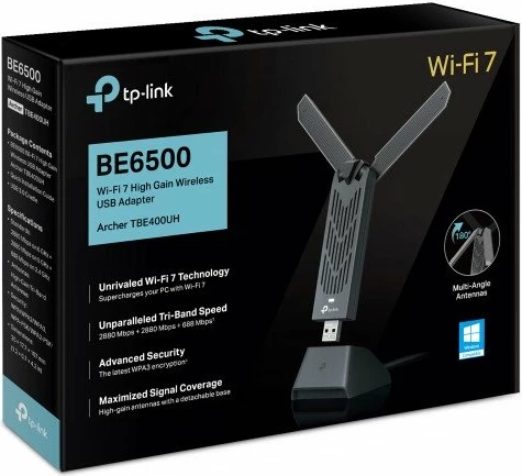 Adapter Wi‑Fi USB TP-Link Archer TBE400UH V1 BE6500, tri-band Wi‑Fi 7, 2882 Mbps, gri