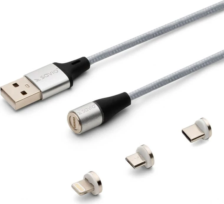 Kabllo USB Savio CL-156, 2m, USB 2.0, USB C/Micro USB/Lightning, Argjendtë