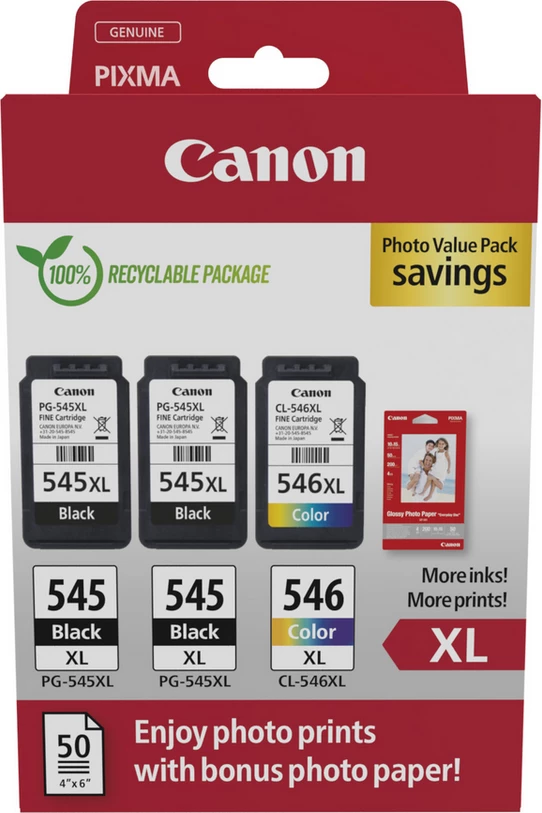 Kartush boje Canon PG-545XL/CL-546XL 8286B015 XL, kapacitet i lartë, 2x Black + Color, multipack