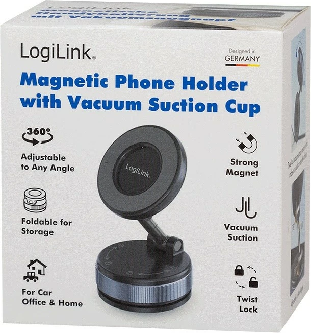 Mbajtës magnetik për celular LogiLink AA0198, me kupë thithëse, i palosshëm, i zi