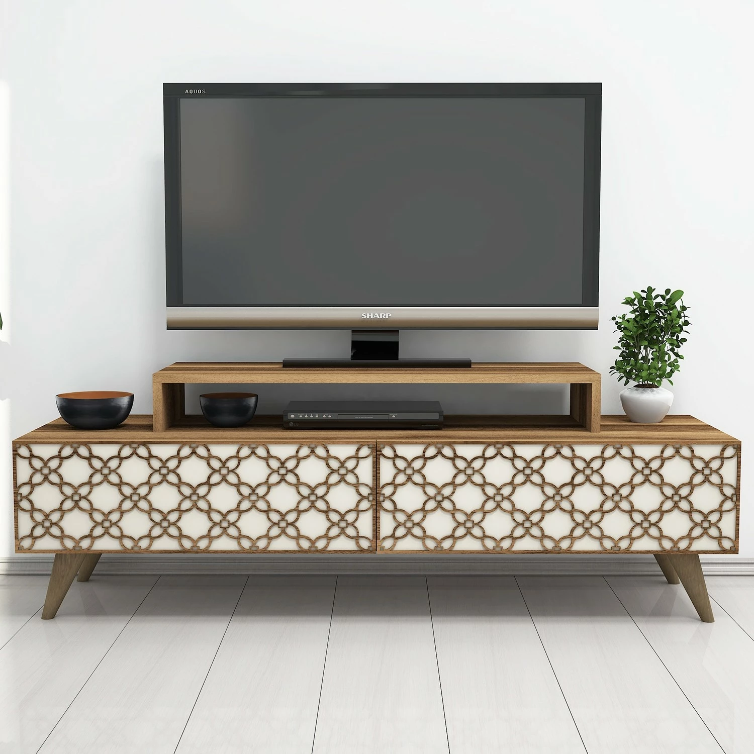 Komodë TV Hanah Home, City, ngjyrë arre dhe krem