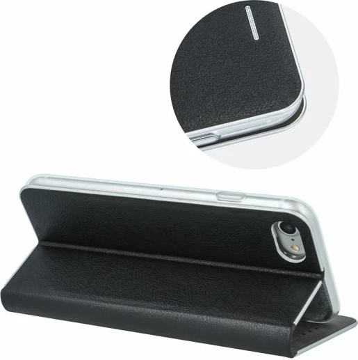 Mbështjellës flip HAVANA Premium për Samsung Galaxy S10 Lite G770 / Galaxy A91 A915, mbyllje magnetike, hapësirë për kartelë, zi me skaj argjendi