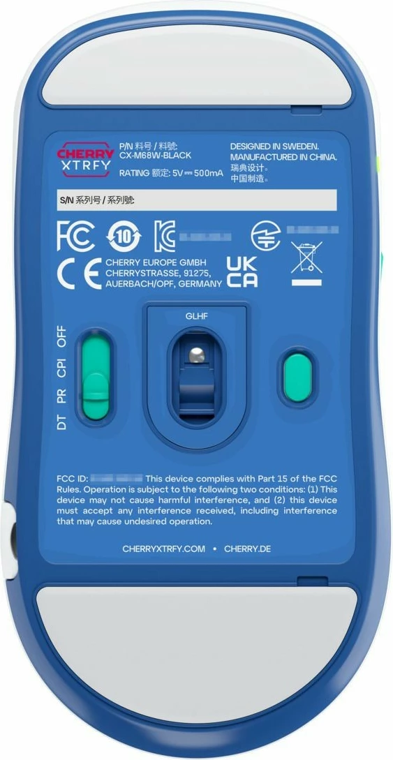 Maus Cherry XTRFY M68 Wireless, 26000 DPI, Blu, Turquoise, Bardhë