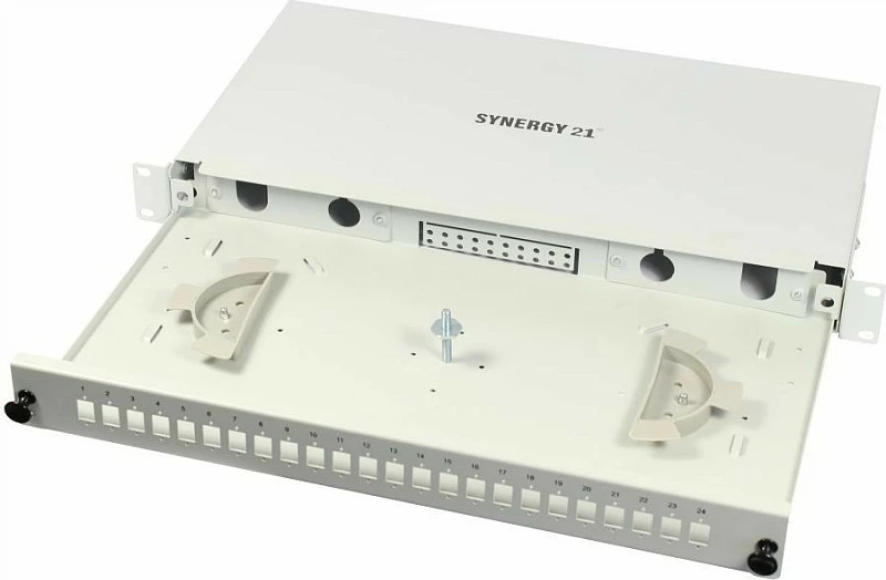 Patchpanel fiber optik Synergy21, 24x LC/LSH(E2000) duplex, 19" 1U, pa kupplime, gri e hapur