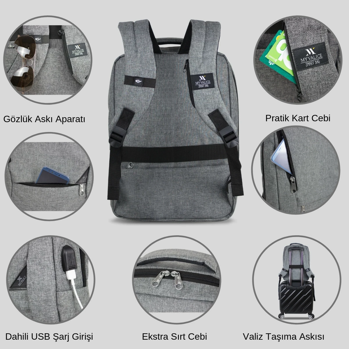 Çantë shpine për laptop, ngjyrë gri, Zoozie Bags 0102