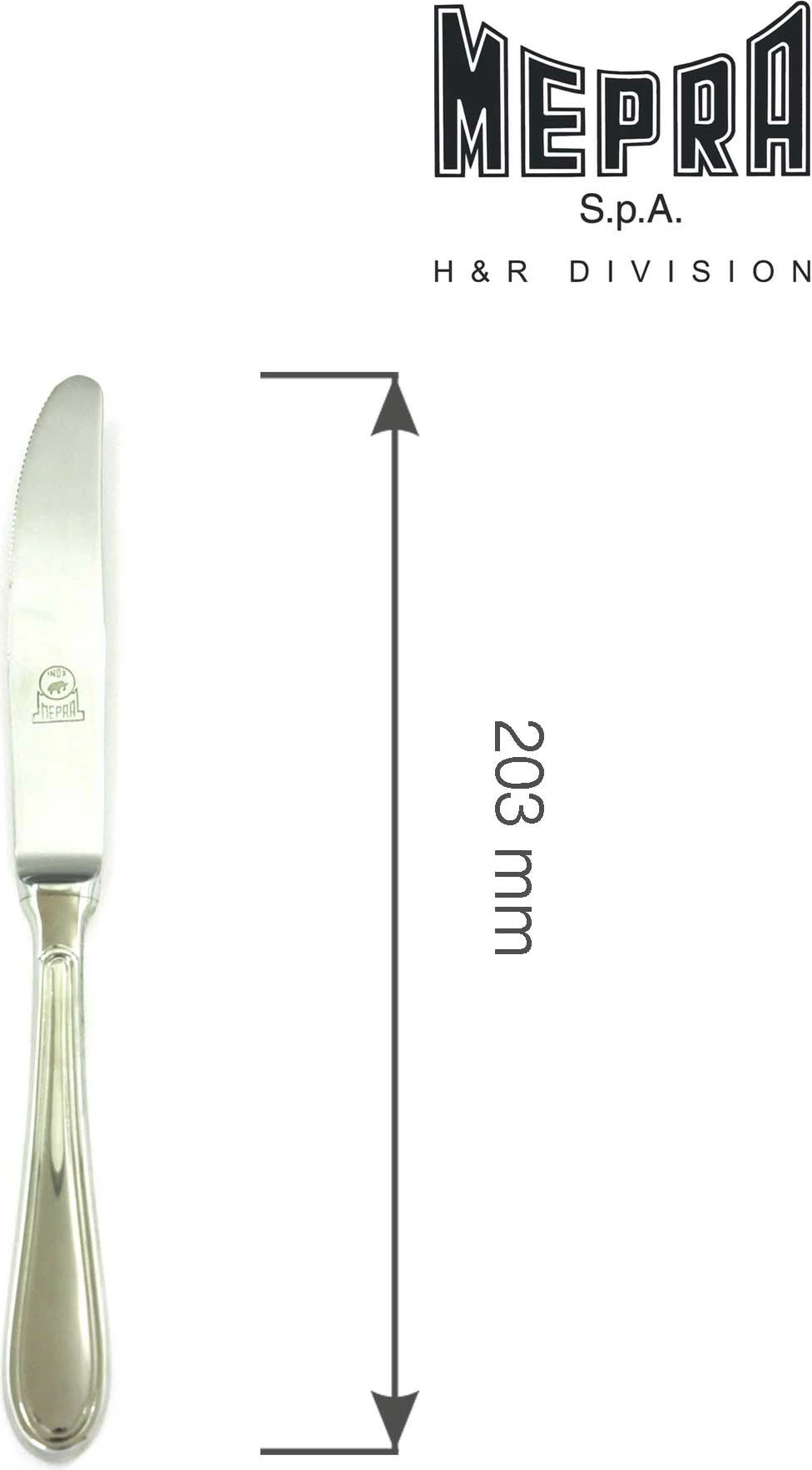 Thikë ëmbëlsirash Mepra Norma dore e zbrazët çelik inox 18/10 2.5 mm argjendtë