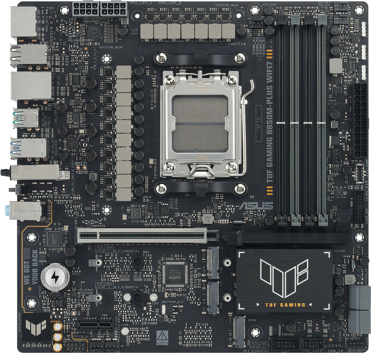 Pllakë amë ASUS TUF GAMING B850M-PLUS WIFI7, Socket AM5, micro ATX, DDR5 deri 256GB, WiFi 7