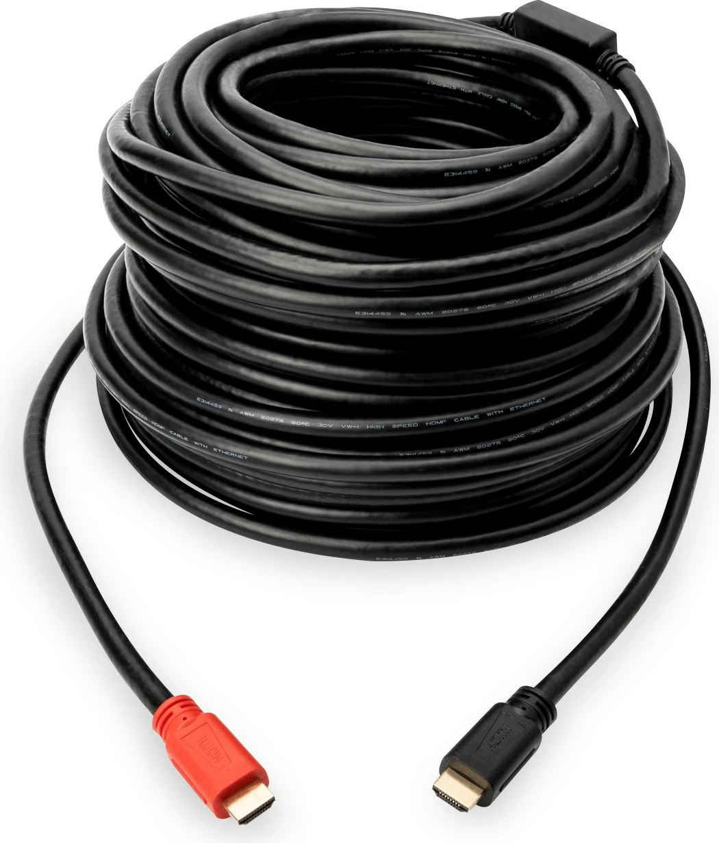 HDMI kabëll Digitus 10m, High Speed, me Ethernet, me amplifikator sinjali, i zi