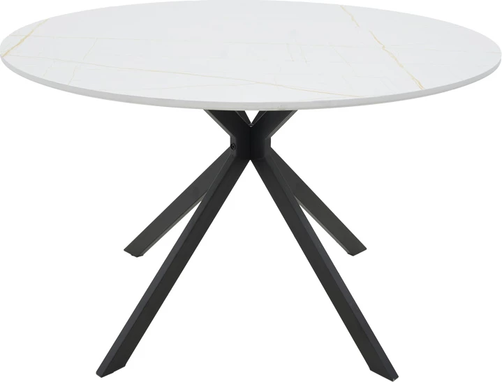 Tavolinë Xuson, sipërfaqe mermeri të bardhë, këmbë metalike të zeza, D120x75cm