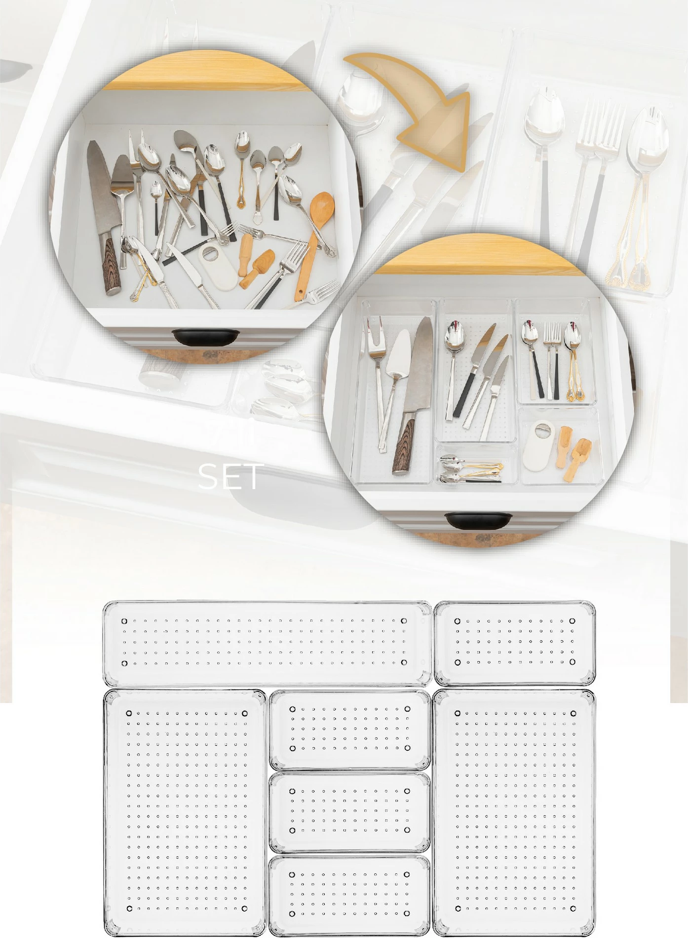 Set organizues për sirtar, transparent, 8 copë