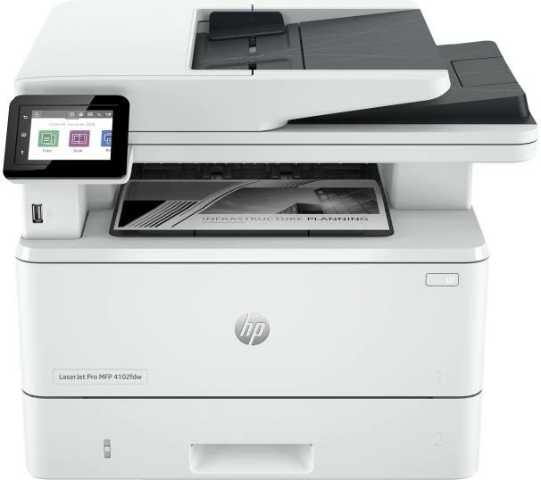 Printer multifunksional, HP, LaserJet Pro MFP 4102dw (2Z622F#B19), laser mono, 38–42 ppm, Wi‑Fi/Gigabit LAN, Legal, bardhë e zi