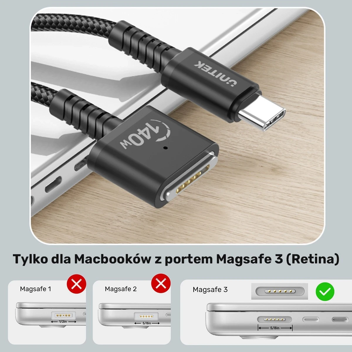 Kabull Unitek USB-C në MagSafe 3, 140W, 2m, ngjyrë e zezë