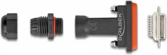 Konektor D-Sub HD 26-pin DeLOCK, femër, IP67 waterproof, i drejtë, zi/portokalli