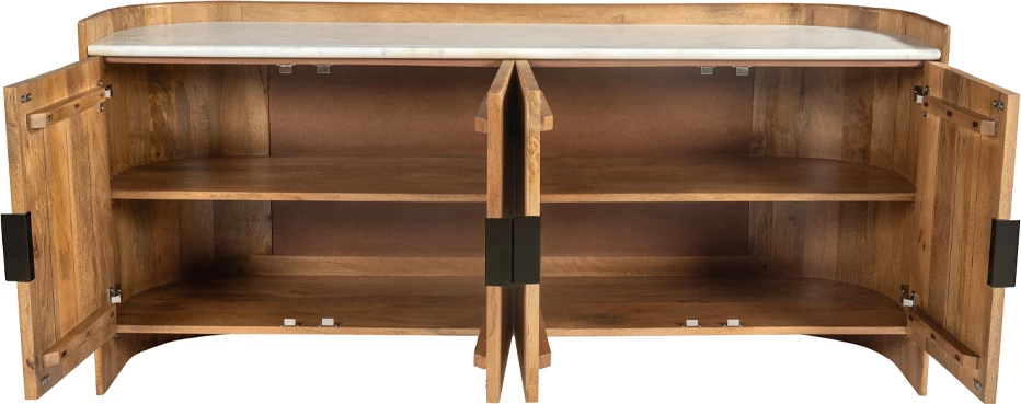 Komodë ORGANIC BITTER, 4 dyer, dru arre dhe e bardhë, 165x45x75