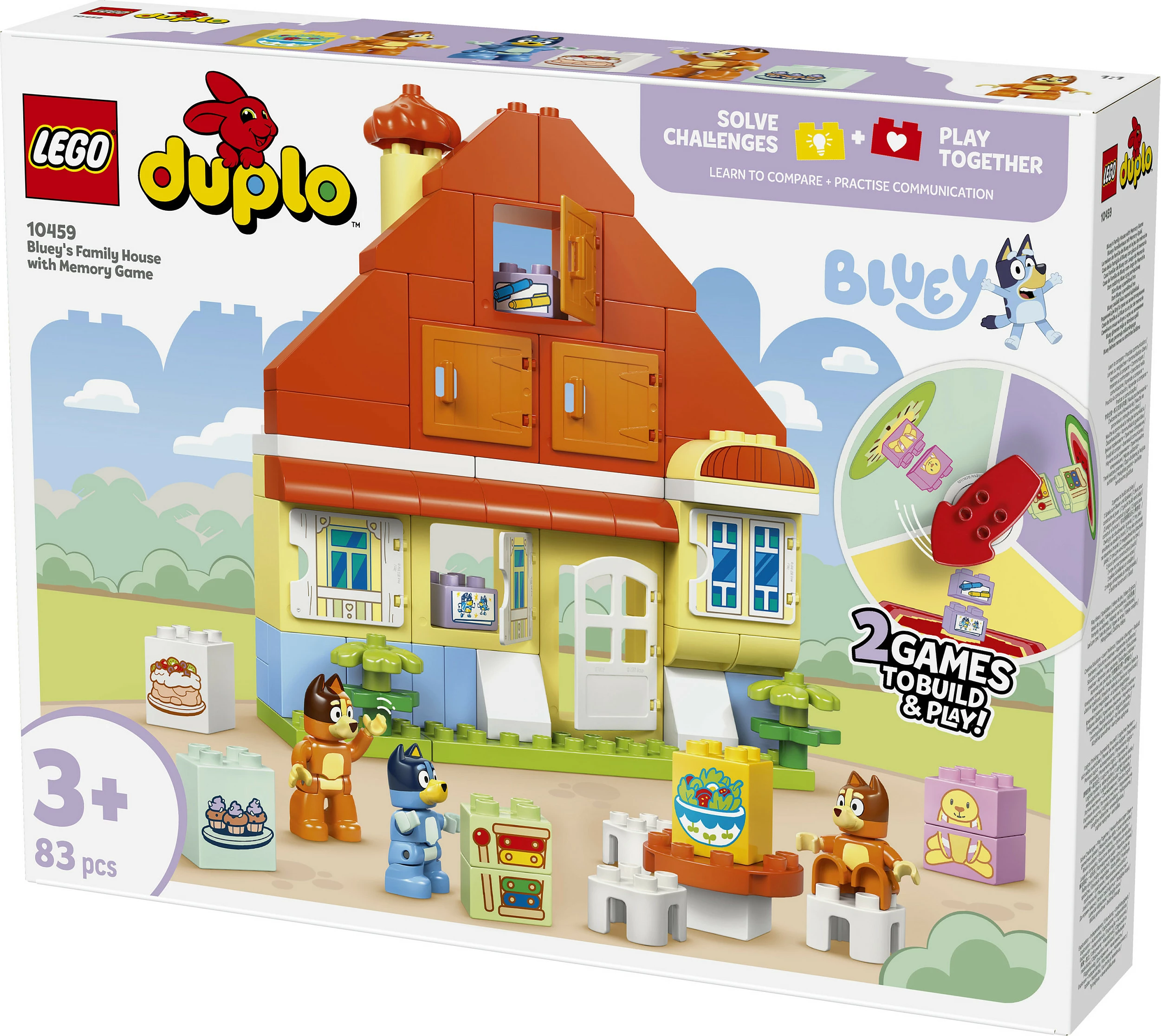 Set ndërtimi LEGO DUPLO 10459 Bluey’s Family House me lojë memorie, 83 copë, multikolor