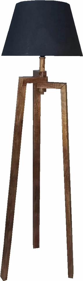 Llambë dyshemeje Torkel, dru, kafe, material tekstili i zi, 35x35x150cm