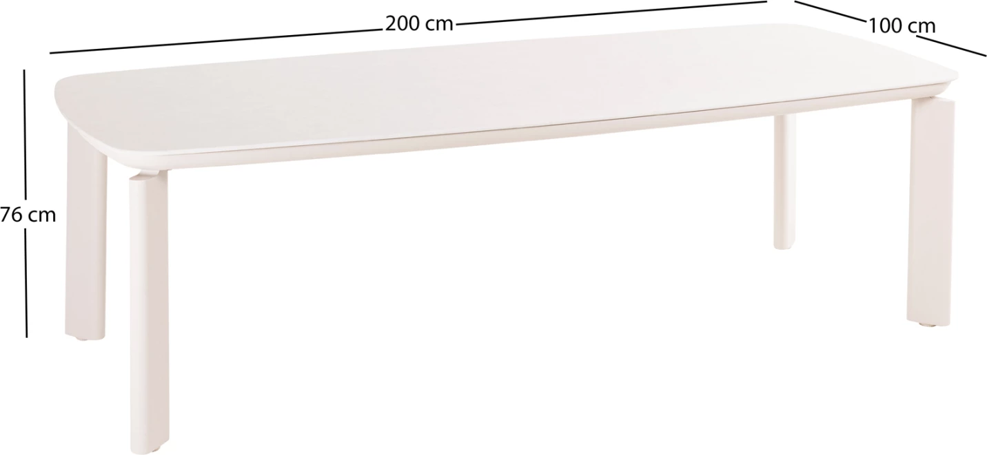 Tavolinë ngrënieje STERLIN, alumin ngjyrë fildishi, sipërfaqe gur sintetik URANO IVORY, 200x100x76cm