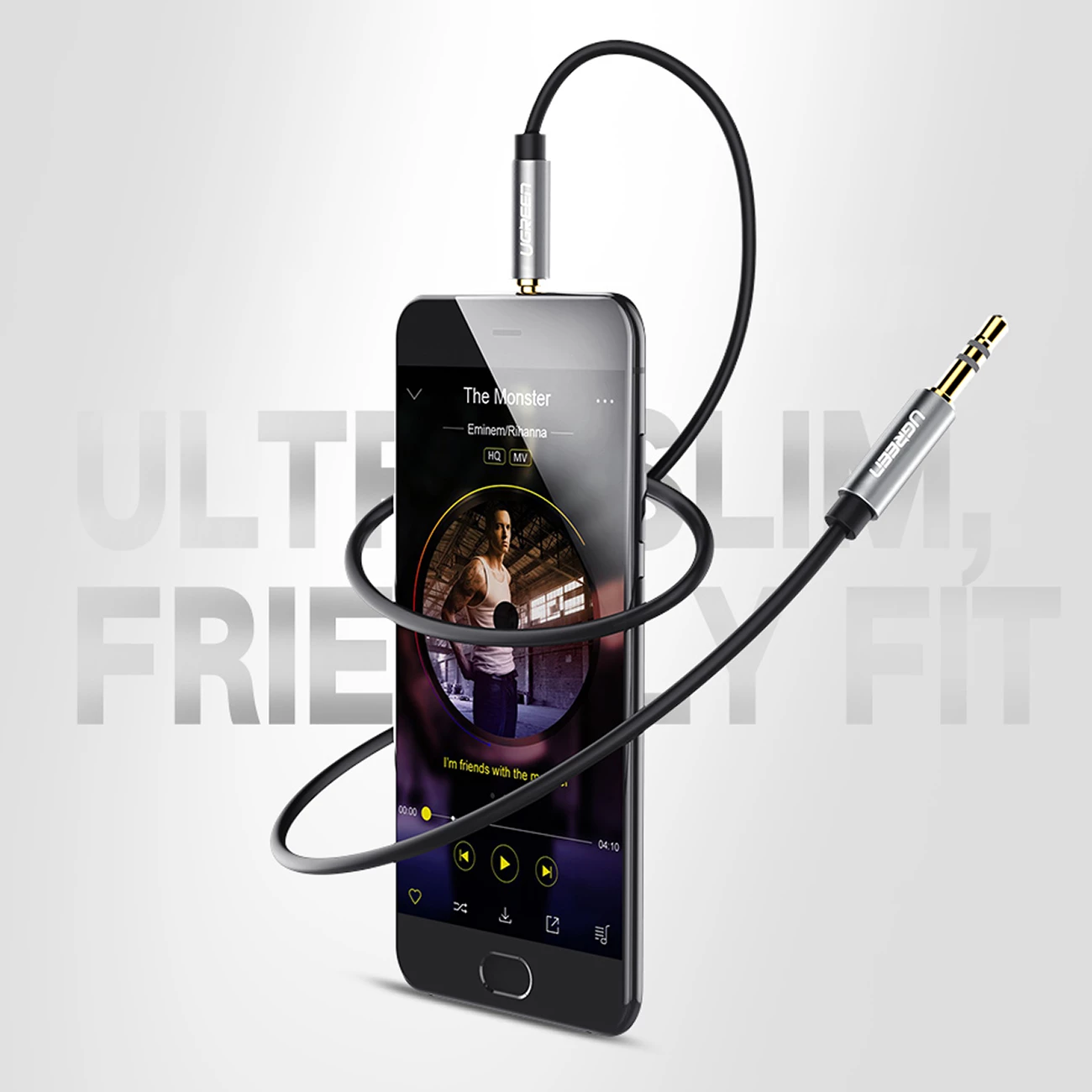 Kabllo audio AUX Ugreen AV119 10733, 1m, mini jack 3.5mm, e zezë