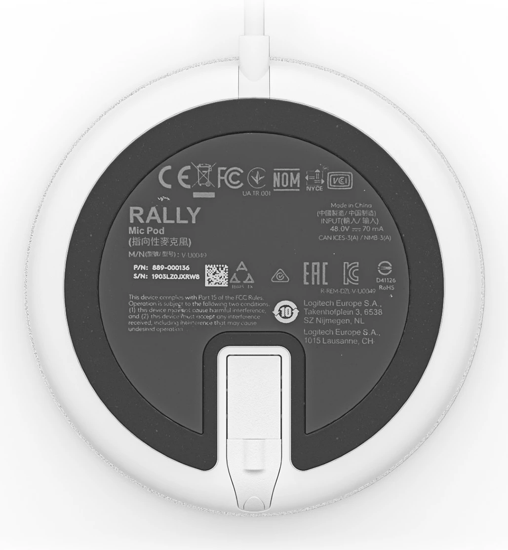 Mikrofon tavoline Logitech Rally Mic Pod, i bardhë