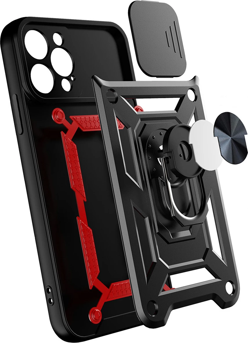Mbështjellës Hurtel Hybrid Armor Camshield për Vivo X80 Lite / Vivo V25, me kapak kamere, me unazë, i zi