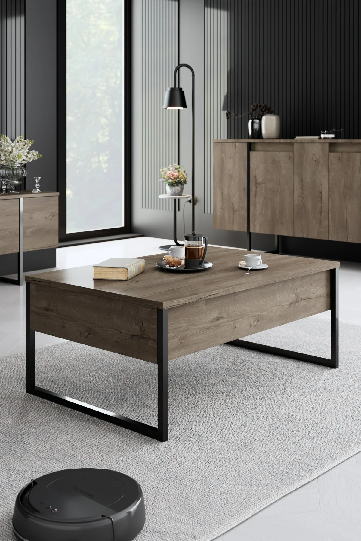 Set mobiljesh për dhomë dite, Luxe, ngjyrë arre dhe e zezë