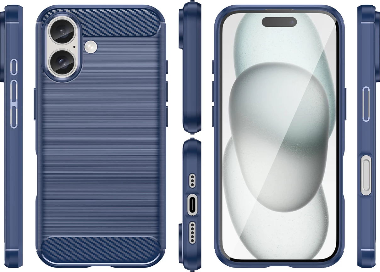 Mbështjellës Hurtel Carbon Case për iPhone 16 Plus, TPU, Blu