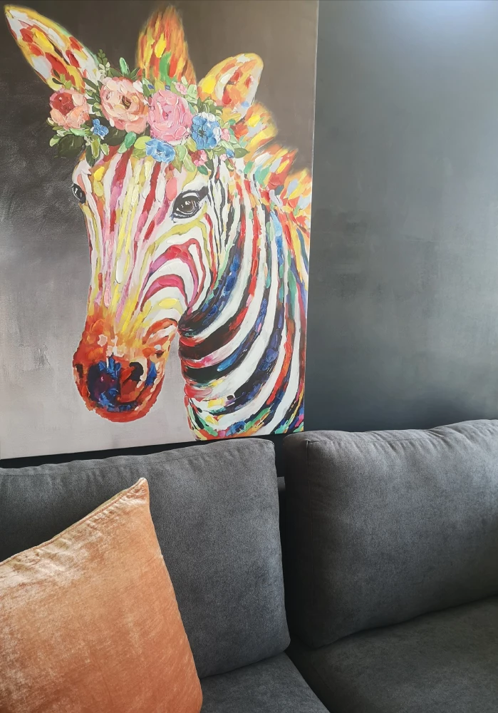 Pikturë dekorative zebër shumëngjyrëshe në kanavacë, 80x120x4cm