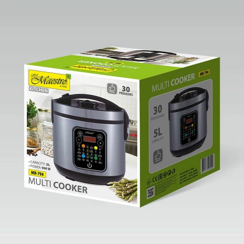 Multicooker MAESTRO MR-794, 5 litra, 900W, ngjyrë çelik satinë/zezë