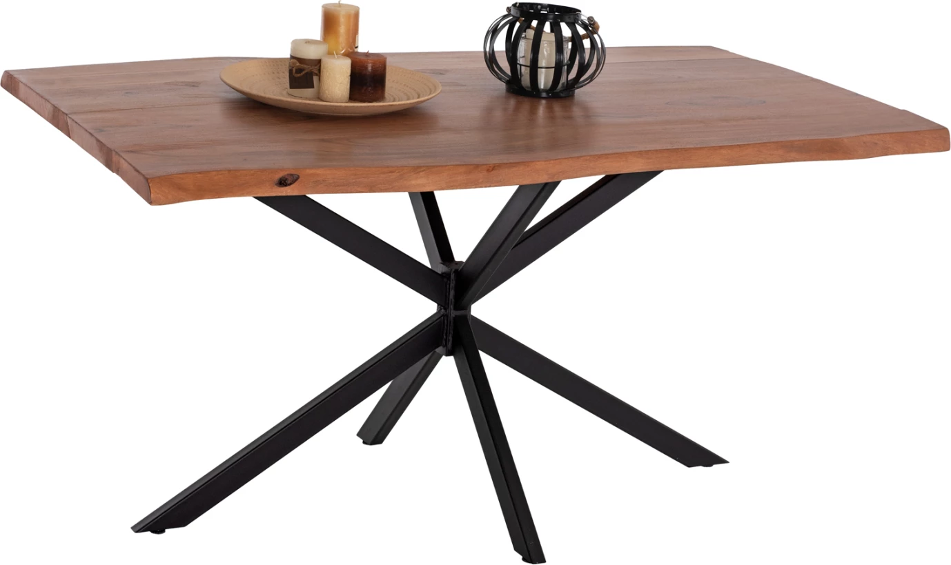 Tavolinë MONTANA FH11882, bazë metali e zezë me sipërfaqe druri akacie 160x90x74,5 cm