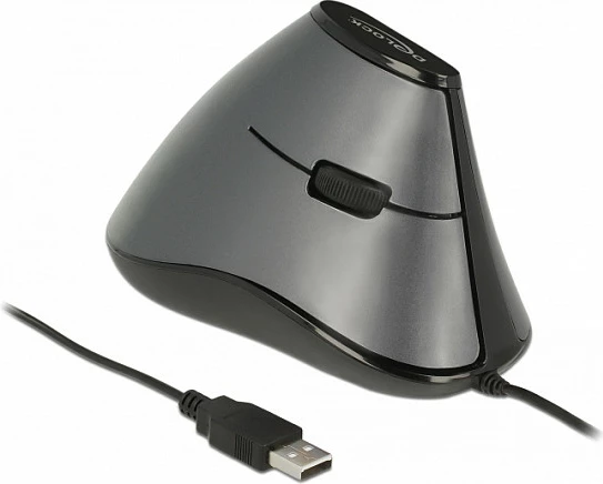 Maus vertikal DeLOCK 12527, USB-A, 800 DPI, me kabllo 1.8 m, zi/gri